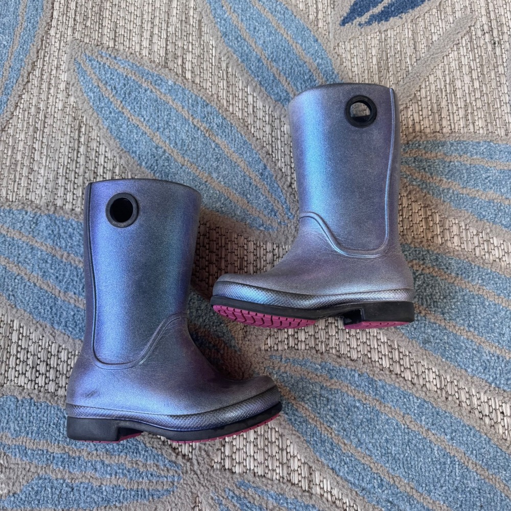 Crocs Blue Iridescent Wellies Rain Boots Childrens C9 Outdoor Waterproof Shoes